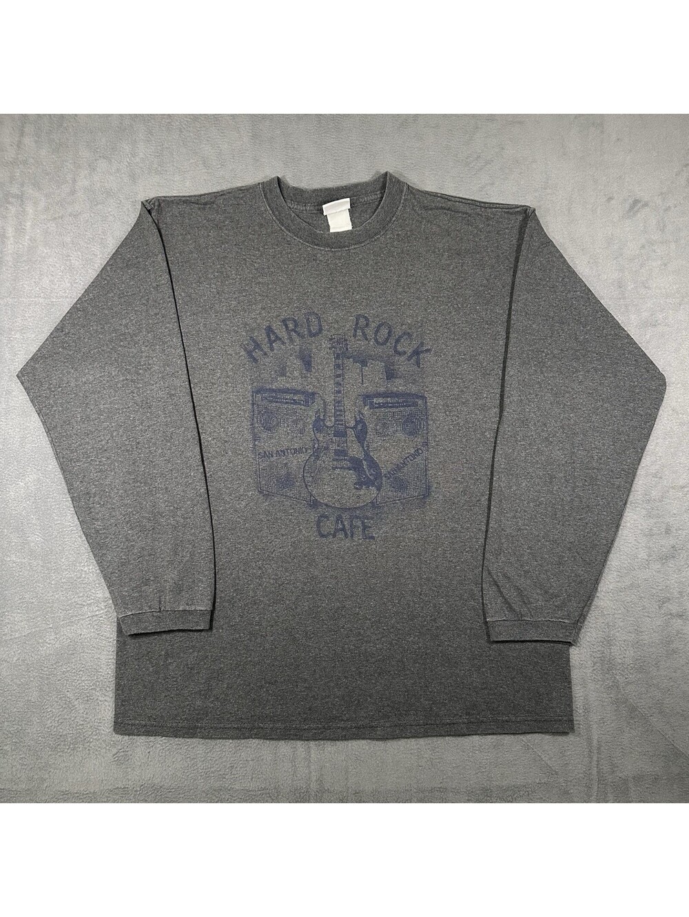 Hard Rock Cafe San Antonio T Shirt Mens L Gray Long Sleeve Guitar Amp Graphic